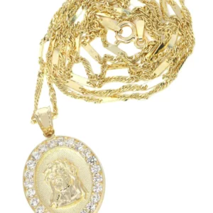 10K Yellow Gold Fancy Link Jesus Piece Chain | Appx. 5.2 Grams