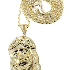 10K Yellow Gold Fancy Link Jesus Piece Chain | Appx. 15.2 Grams