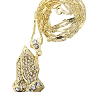 10K Yellow Gold Fancy Link Praying Hands Pendnat | Appx. 9.1 Grams