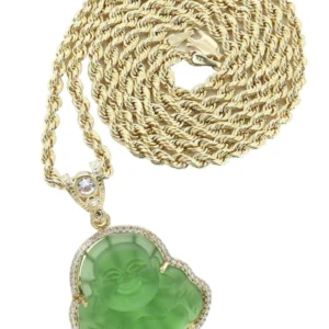 10K Yellow Gold Green Buddha Necklace | Appx. 21.6 Grams