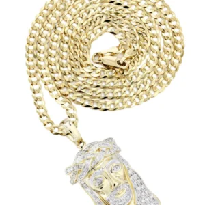 10K Yellow Gold Jesus Head Diamond Necklace | 0.66 Carats