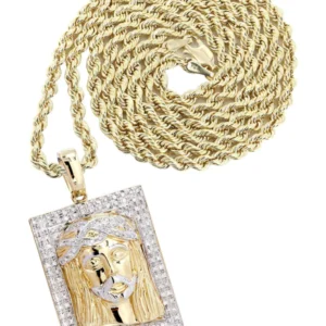 10K Yellow Gold Jesus Head Diamond Necklace | 0.48 Carats