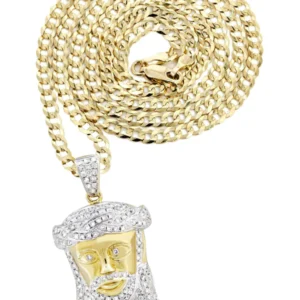 10K Yellow Gold Jesus Head Diamond Necklace | 1.19 Carats