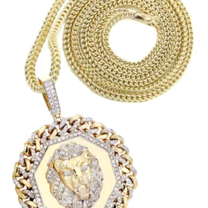 10K Yellow Gold Lion Head Diamond Necklace | 2.92 Carats