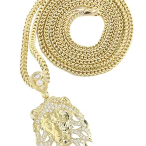 10K Yellow Gold Lion Head Necklace | Appx 17.4 Grams