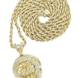 10K Yellow Gold Lion Head Necklace | Appx 16.4 Grams
