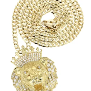 10K Yellow Gold Lion Head Necklace | Appx 35.1 Grams