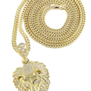 10K Yellow Gold Lion Head Necklace | Appx 21.9 Grams