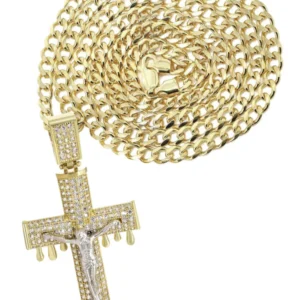 10K Yellow Gold Melting Cross /Crucifix Necklace | Appx. 15.6 Grams