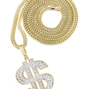 10K Yellow Gold Money Sign Diamond Necklace | 0.59 Carats