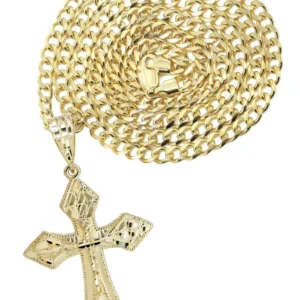 10K Yellow Gold Nugget Cross Necklace | Appx. 15.2 Grams