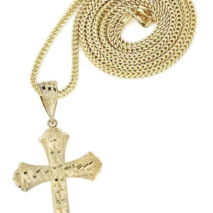 10K Yellow Gold & Nugget Cross Necklace | Appx. 14.3 Grams