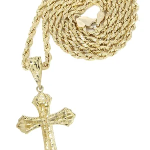 10K Yellow Gold Nugget Cross Necklace | Appx. 13.7 Grams
