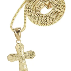 10K Yellow Gold & Nugget Cross Necklace | Appx. 12.7 Grams