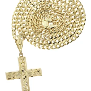 10K Yellow Gold Nugget Cross Necklace | Appx. 14.3 Grams