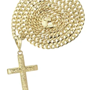 10K Yellow Gold Nugget Cross Necklace | Appx. 13.7 Grams