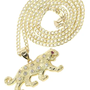 10K Yellow Gold Pave & Cz Tiger Necklace | Appx. 10.3 Grams