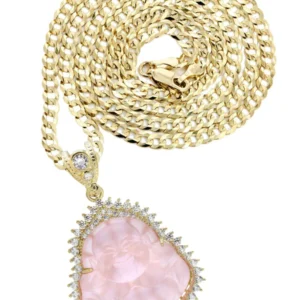10K Yellow Gold Pink Buddha Necklace | Appx. 24.7 Grams