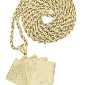 10K Yellow Gold Playing Cards Necklace | Appx. 24.7 Grams