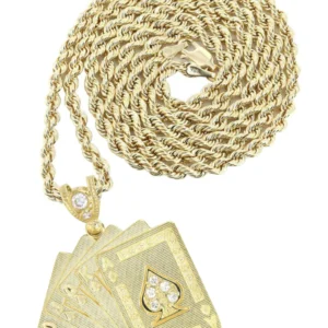 10K Yellow Gold Playing Cards Necklace | Appx. 17.3 Grams
