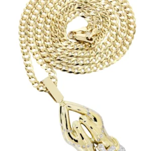 10K Yellow Gold Praying Hands Diamond Necklace | 0.73 Carats