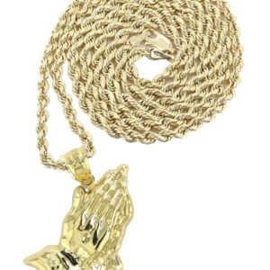 10K Yellow Gold Praying Hands Necklace | Appx. 12.6 Grams
