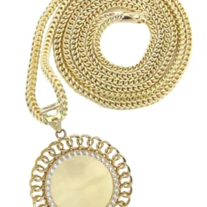 10K Yellow Gold Round Curb Picture Necklace | Appx. 19.9 Grams