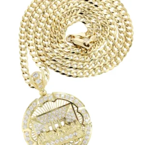 10K Yellow Gold Round Cz Last Supper Necklace | Appx 22.2 Grams
