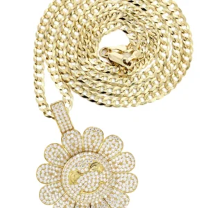 10K Yellow Gold Sunflower Spinner Necklace | Appx. 18.8 Grams