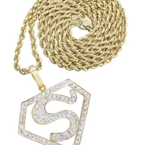 10K Yellow Gold Superman Diamond Necklace | 0.75 Carats