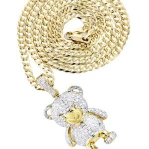 10K Yellow Gold Teddy Bear Diamond Necklace | 1.37 Carats
