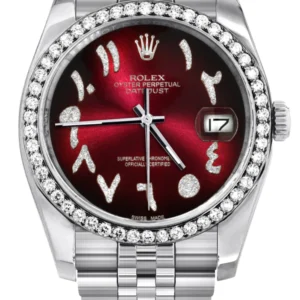 116200 | Hidden Clasp | Diamond Rolex Datejust Watch | 36Mm | Red Black Arabic Diamond Dial | Jubilee Band