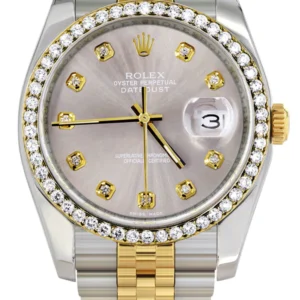 116233 | Hidden Clasp | Diamond Rolex Mens Watch Datejust | 36Mm | Grey Dial | Jubilee Band