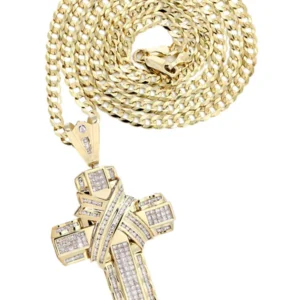 14 Yellow Gold Diamond Cross Necklace | 6.21 Carats