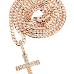 14K Rose Gold Diamond Cross Necklace | 1.28 Carats