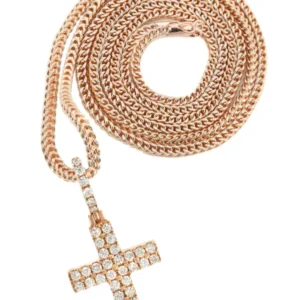 14K Rose Gold Diamond Cross Necklace | 0.98 Carats