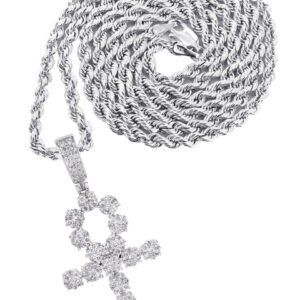 14K White Gold Diamond Ankh Necklace | 1.75 Carats