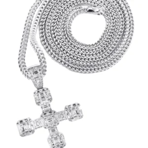 14K White Gold Diamond Cross Necklace | 2.68 Carats