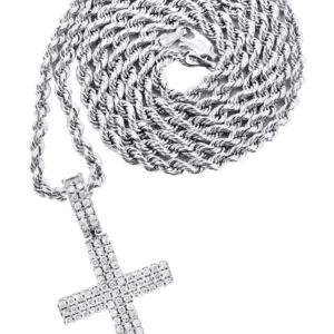 14K White Gold Diamond Cross Necklace | 1.69 Carats