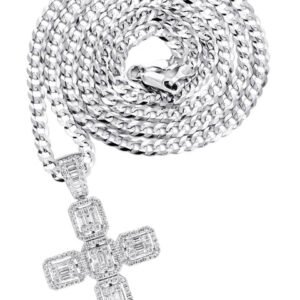 14K White Gold Diamond Cross Necklace | 2.88 Carats