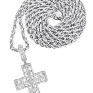14K White Gold Diamond Cross Necklace | 1.65 Carats