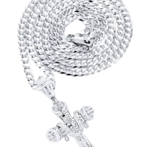 14K White Gold Diamond Cross Necklace | 0.78 Carats