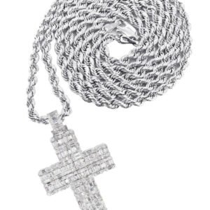 14K White Gold Diamond Cross Necklace | 6.47 Carats