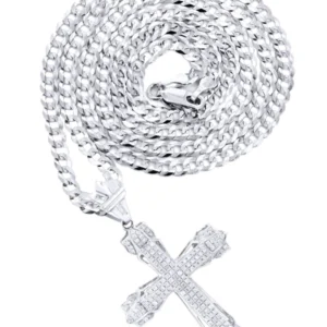 14K White Gold Diamond Cross Necklace | 0.72 Carats