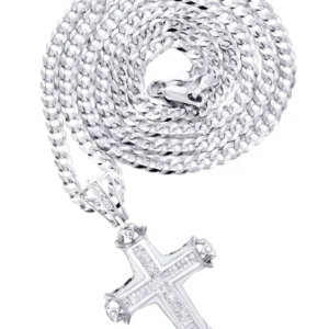 14K White Gold Diamond Cross Necklace | 0.94 Carats