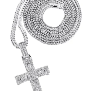 14K White Gold Diamond Cross Necklace | 1.04 Carats