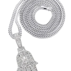 14K White Gold Diamond Hamsa Necklace | 1.25 Carats