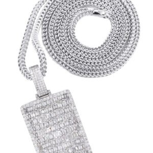 14K White Gold Dog Tag Diamond Necklace | 10.8 Carats