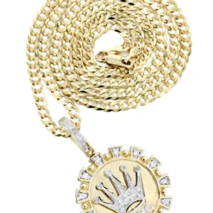 14K Yellow Gold Crown Diamond Necklace | 0.28 Carats