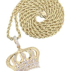 14K Yellow Gold Crown Diamond Necklace | 0.16 Carats